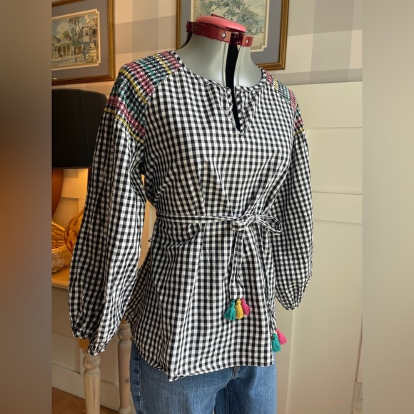 Madewell Black and White Gingham Top with Multicolor Accents Size Medium - Picture 6 of 11